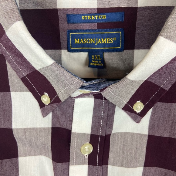 Mason James Men's Long Sleeve Stretch Button Down Shirt Size XXL Maroon/White - Picture 3 of 13